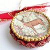Handgemaakte kerstbal / kersthanger – Hert & bloemen