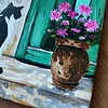Handgeschilderd tegeltje – De kat bij de deur | 10 × 10 cm