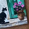 Handgeschilderd tegeltje – De kat bij de deur | 10 × 10 cm