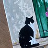 Handgeschilderd tegeltje – De kat bij de deur | 10 × 10 cm