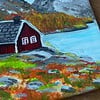 Handgeschilderd tegeltje – Het rode huisje| 10 × 10 cm
