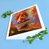 Herfst blad egel, gevouwen verjaardags kaart, 135x135mm