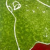 Linoprint nieuwsgierig vogeltje.