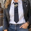 Statement ketting blauw met hart– unieke stropdas met sierbroche en parelketting