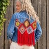 Upcycled Denim Jasje – Granny Squares & Rode Franjes – One of a Kind