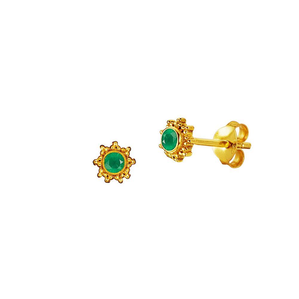 Gold Plated Sun Green Onyx Stud Earring