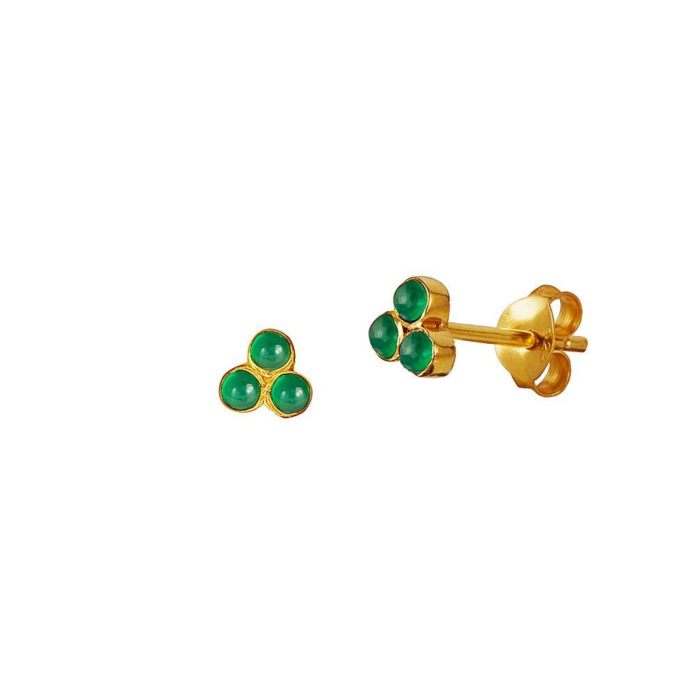 Gold Plated Triangle Green Onyx Stud Earring