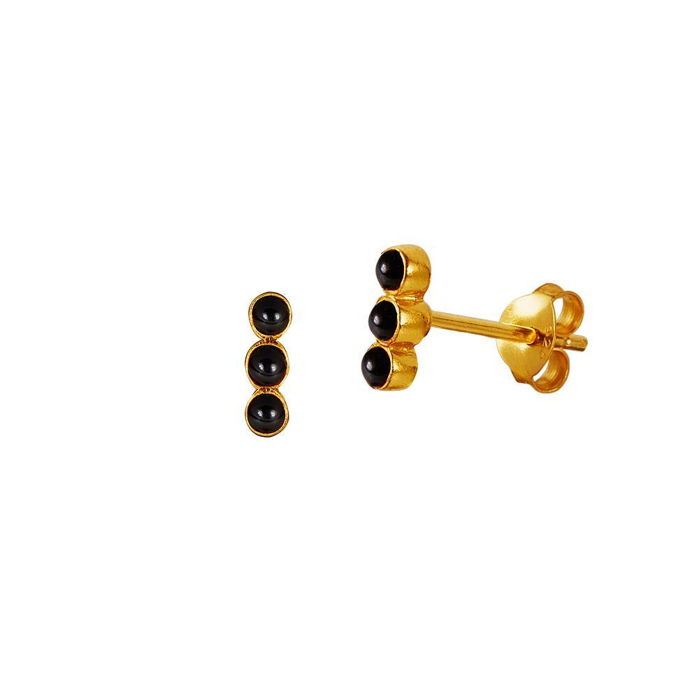 Gold Plated Triple Black Onyx Stud Earring