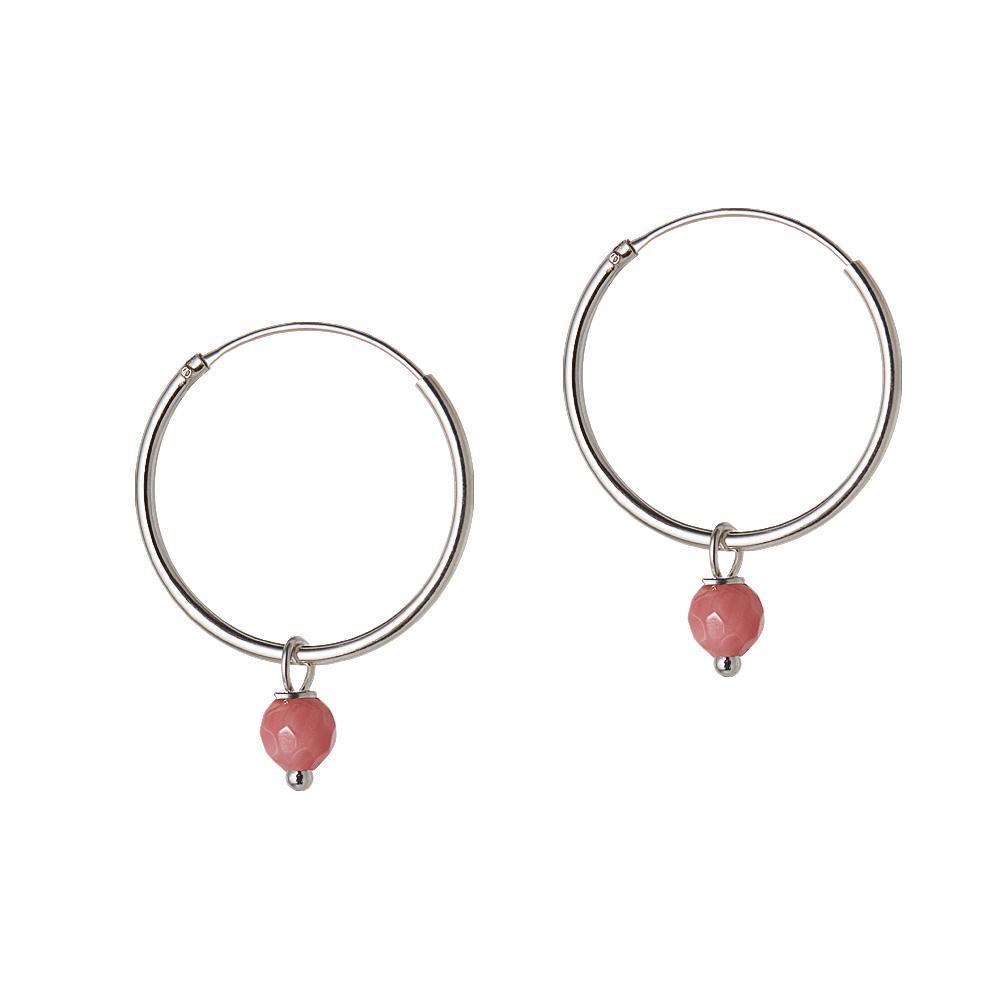 Silver Hoop With Pink Stone