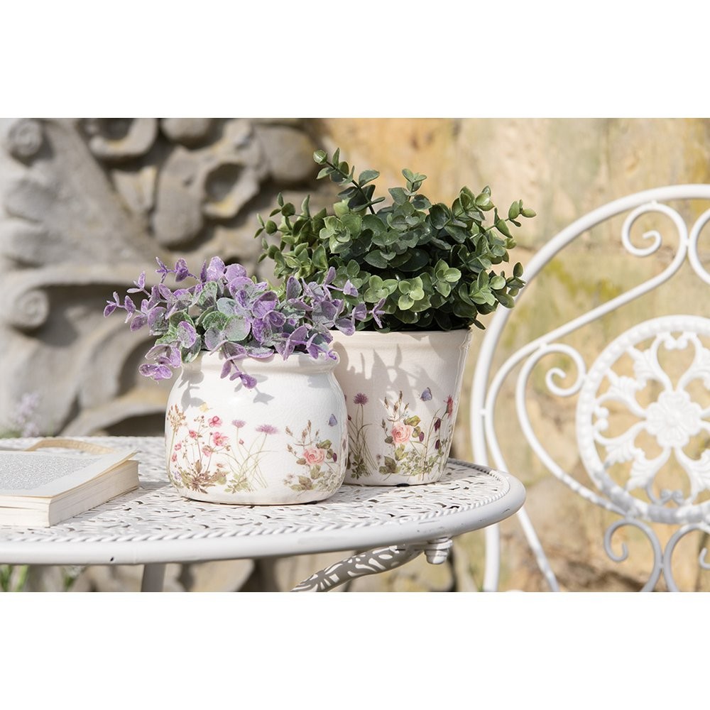 Clayre & Eef bloempot beige met bloemen – Ø12 cm - 129956 Clayre & Eef bloempot beige met bloemen – Ø12 cm
