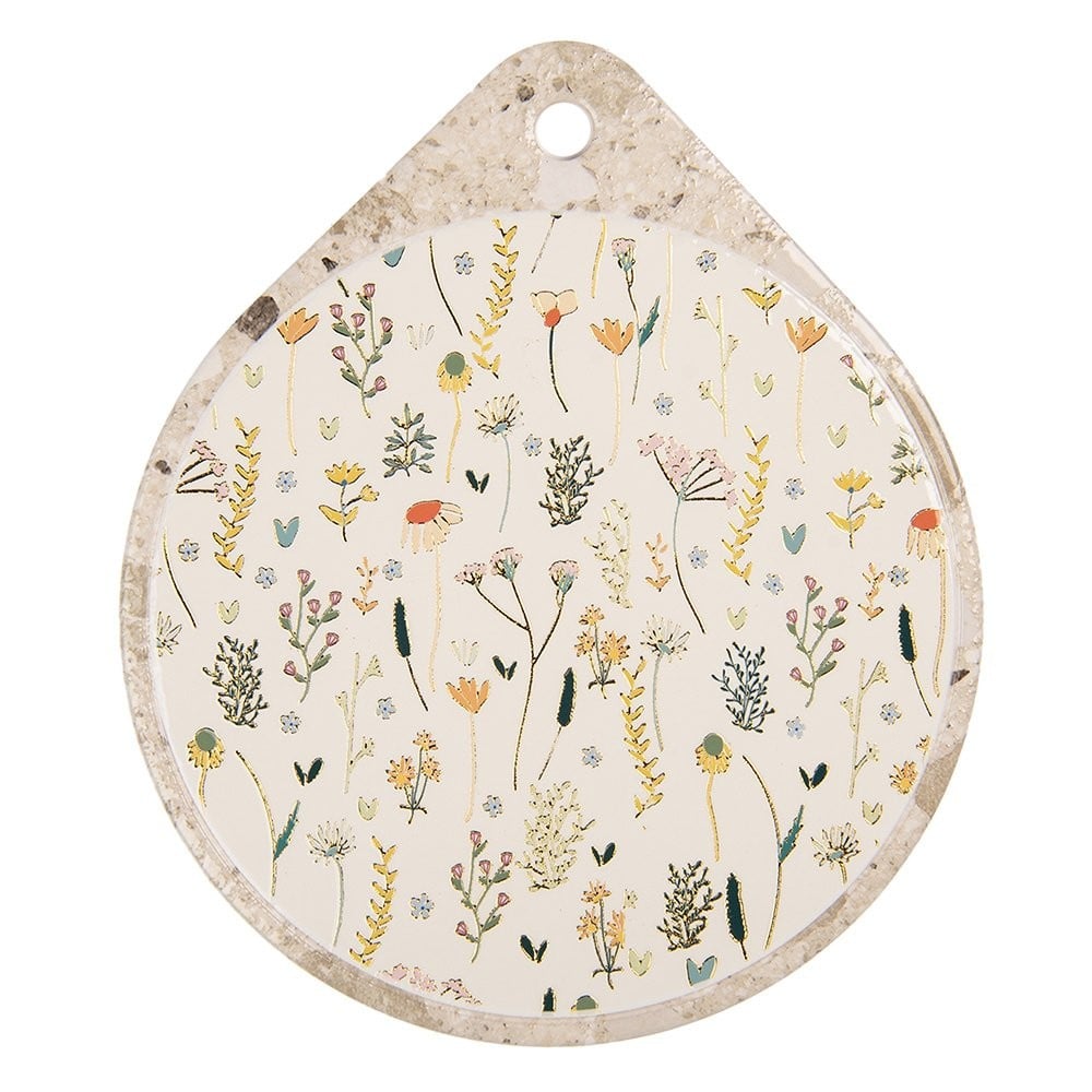Clayre & Eef keramieken pannenonderzetter bloemen 20x23 cm met kurk - 129938 Clayre & Eef keramieken pannenonderzetter bloemen 20x23 cm met kurk