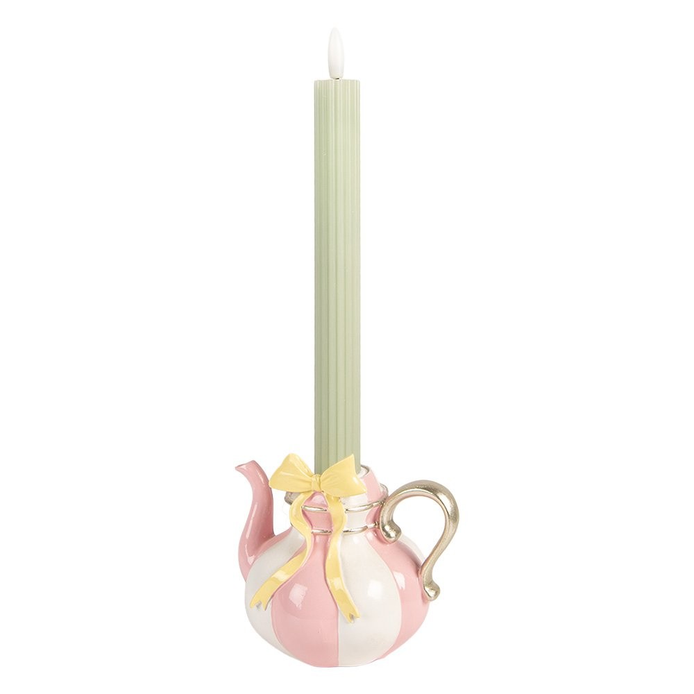 Clayre & Eef roze Kandelaar in Theepotvorm - 129930 Clayre & Eef roze Kandelaar in Theepotvorm