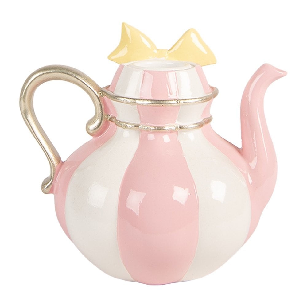 Clayre & Eef roze Kandelaar in Theepotvorm - 129932 Clayre & Eef roze Kandelaar in Theepotvorm