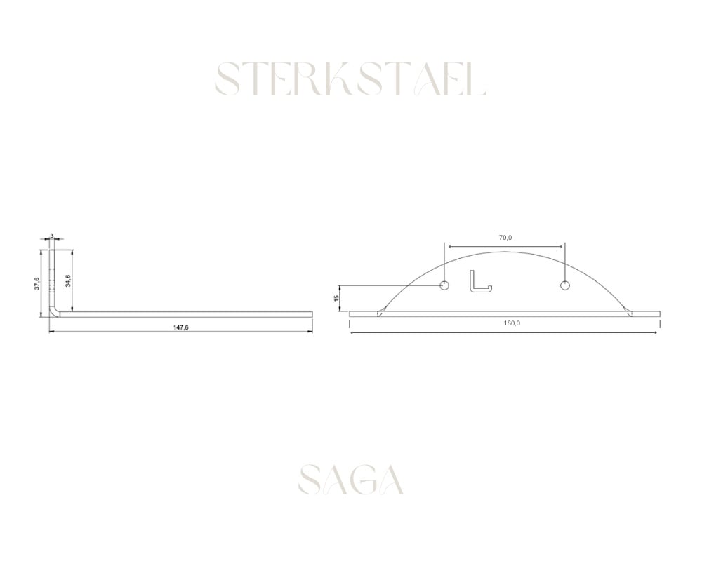 STERKSTAEL Saga Blanc - wandplank - kleur wit - poedercoating - staal - wandrek