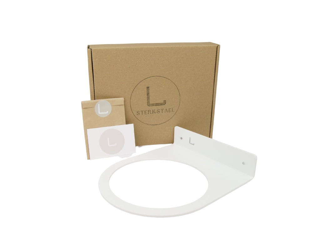 STERKSTAEL Ball Blanc ø 20cm - industriële balhouder muur - wandbevestiging - kleur wit - poedercoating - staalbalhouder, bal houder, bal aan de muur, muurbeugel bal, balring, ring houder, balkenrek, ballen rek, balrek, bal rek