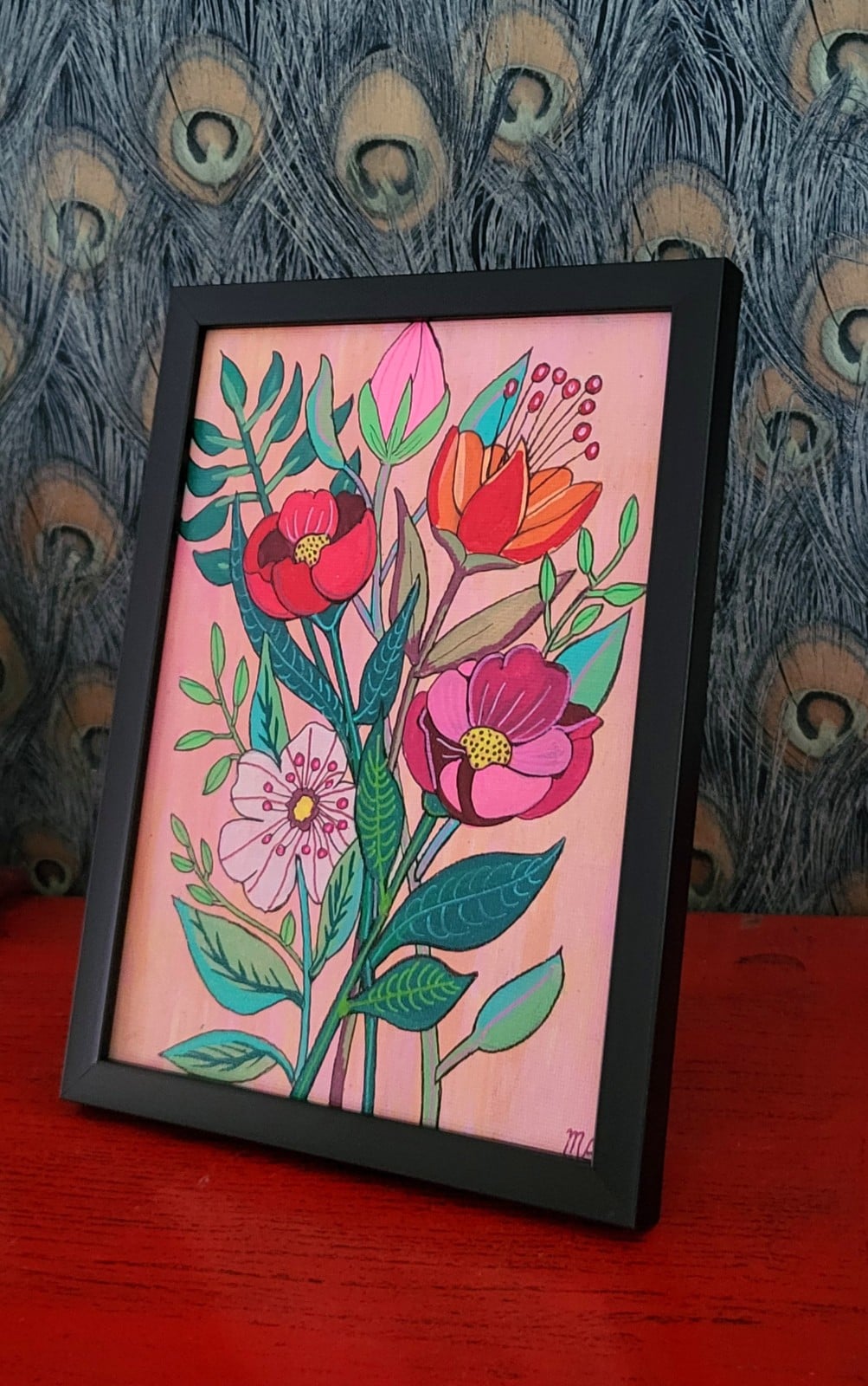 Canvas 'Boeket bloemen' origineel acryl schilderij 21x15 - 150548 Canvas 'Boeket bloemen' origineel acryl schilderij 21x15