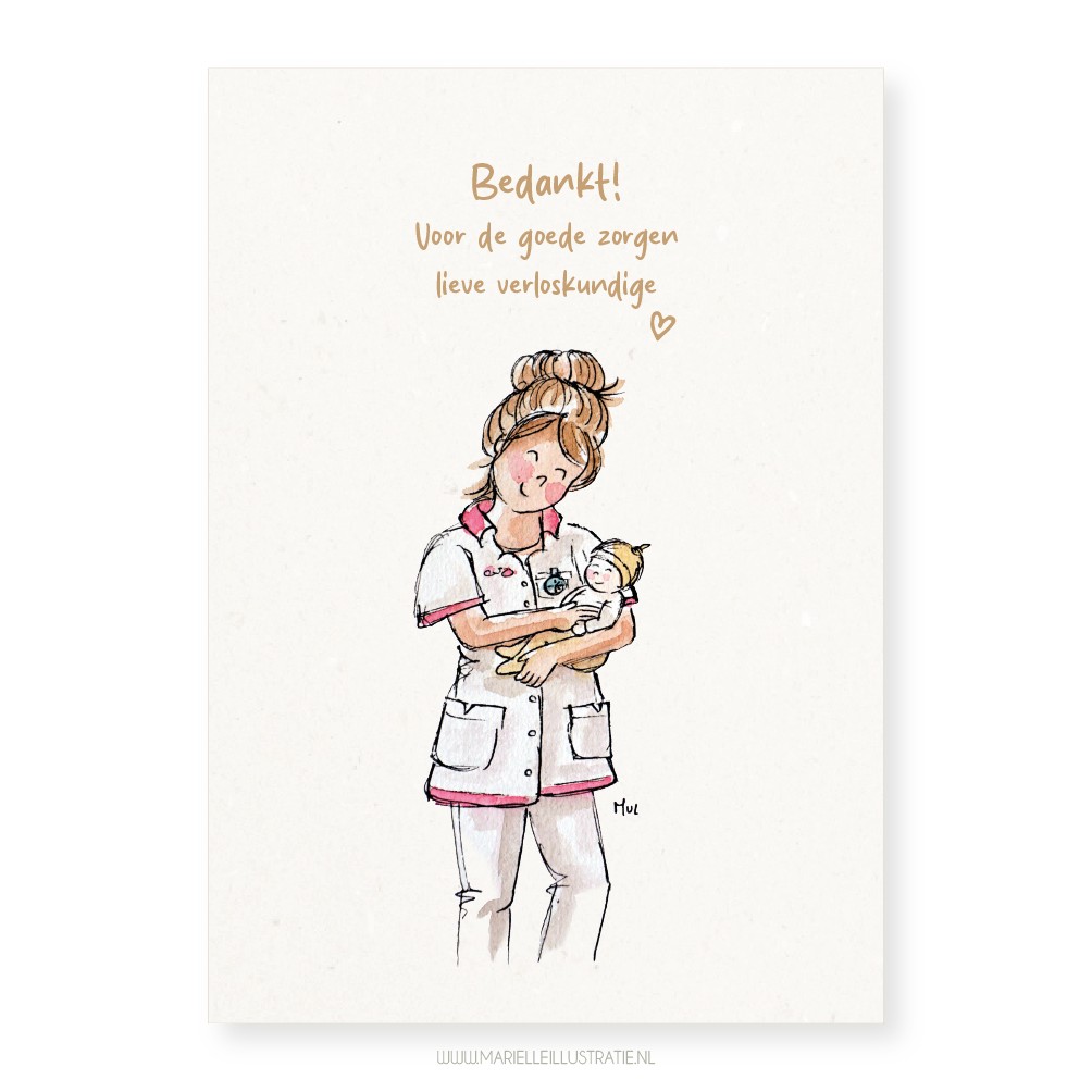 Bedankt verloskundige, wenskaart 10x15cm