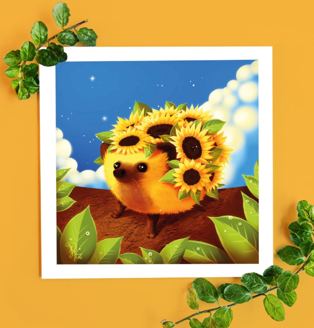 Zonnebloem egel, 135x135mm verjaardagskaart - 154934 Zonnebloem egel, 135x135mm verjaardagskaart