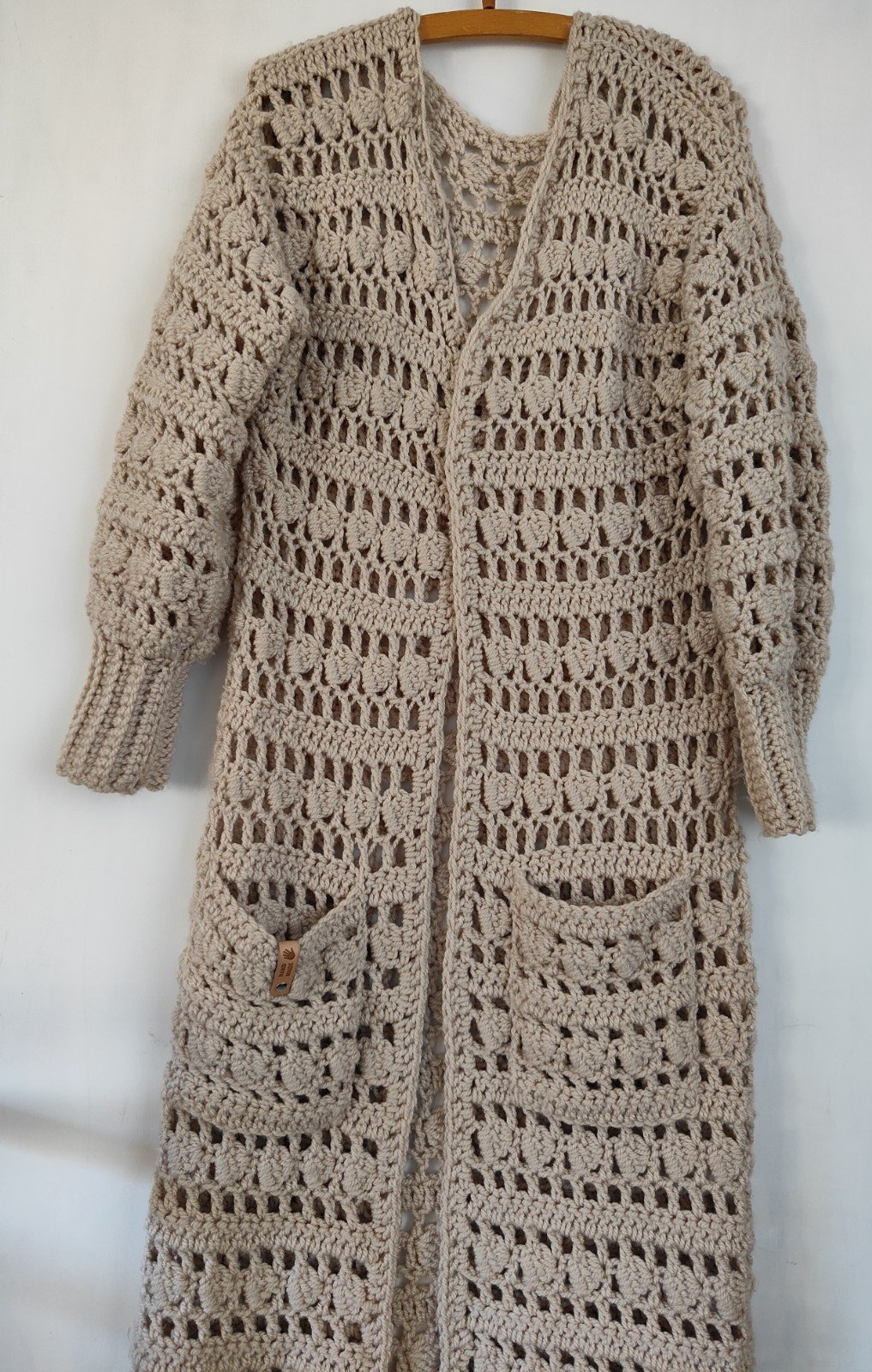 Prachtig ecru hand gehaakt lang vest