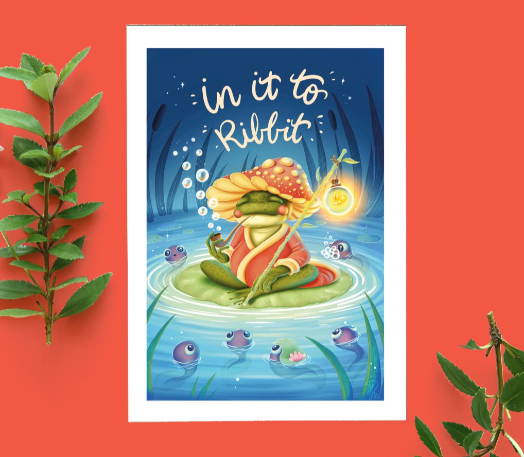 In it to ribbit, kikker paddestoel ansichtkaart A6 - 131585 In it to ribbit, kikker paddestoel ansichtkaart A6
