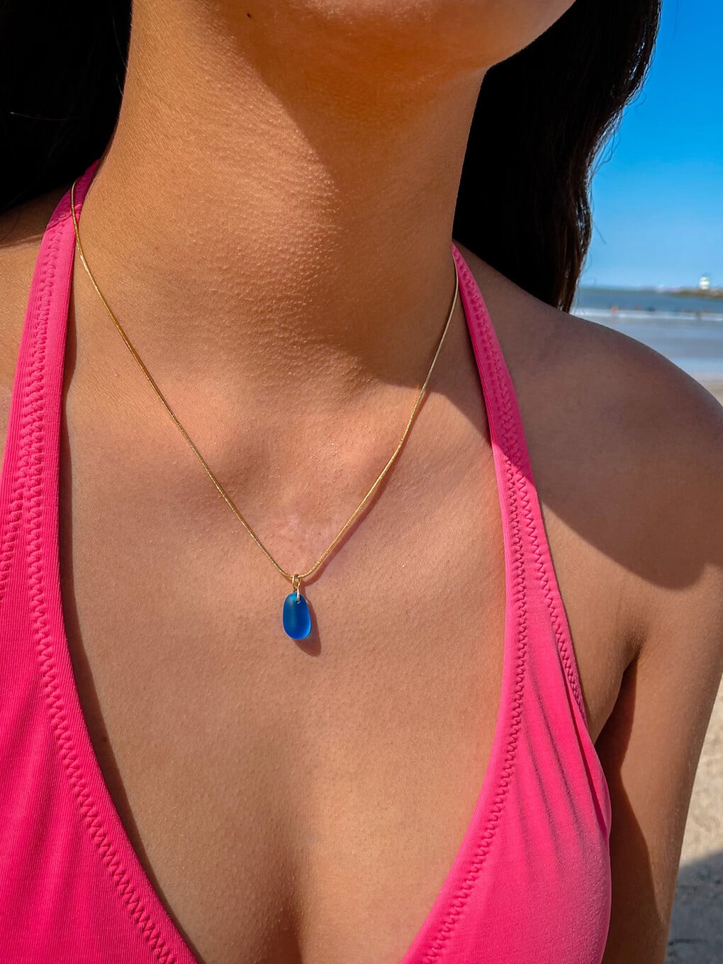 Azure Blue zeeglas ketting