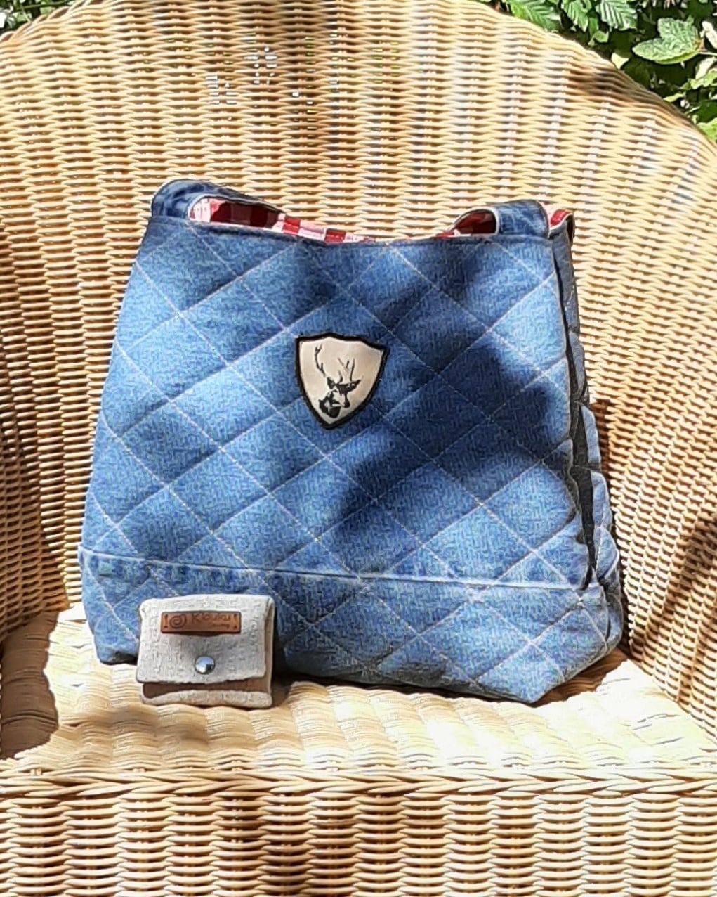 Quilted denim schoudertas / totebag