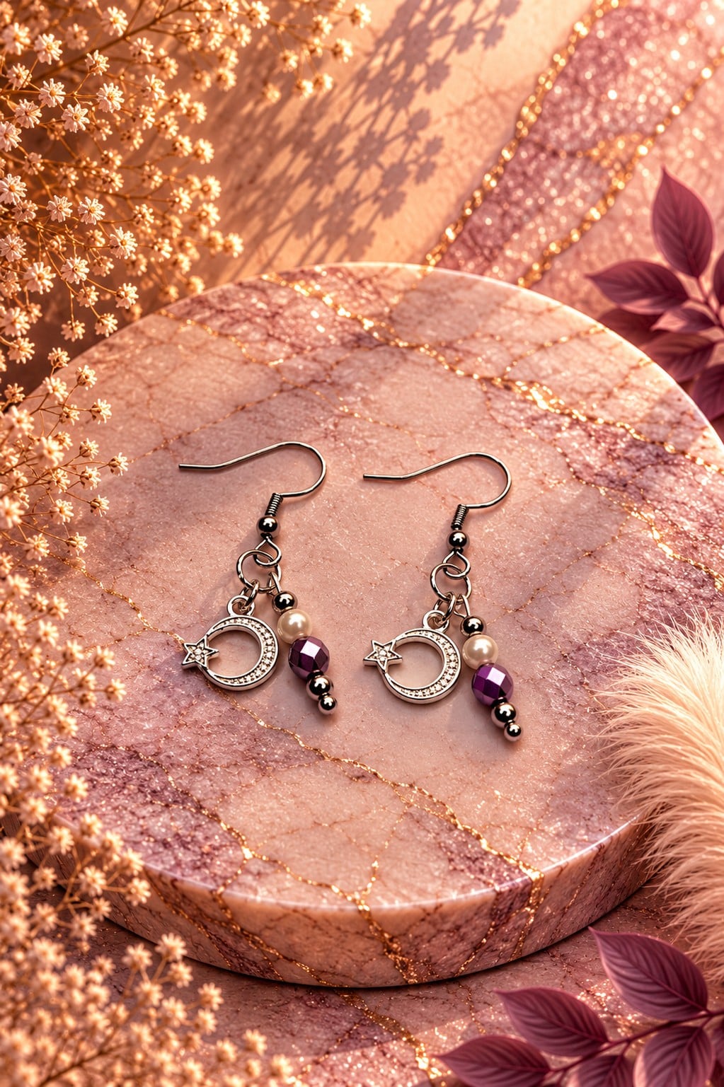 Amethyst Glow oorbellen met haakjes – Glasparels & facetkralen