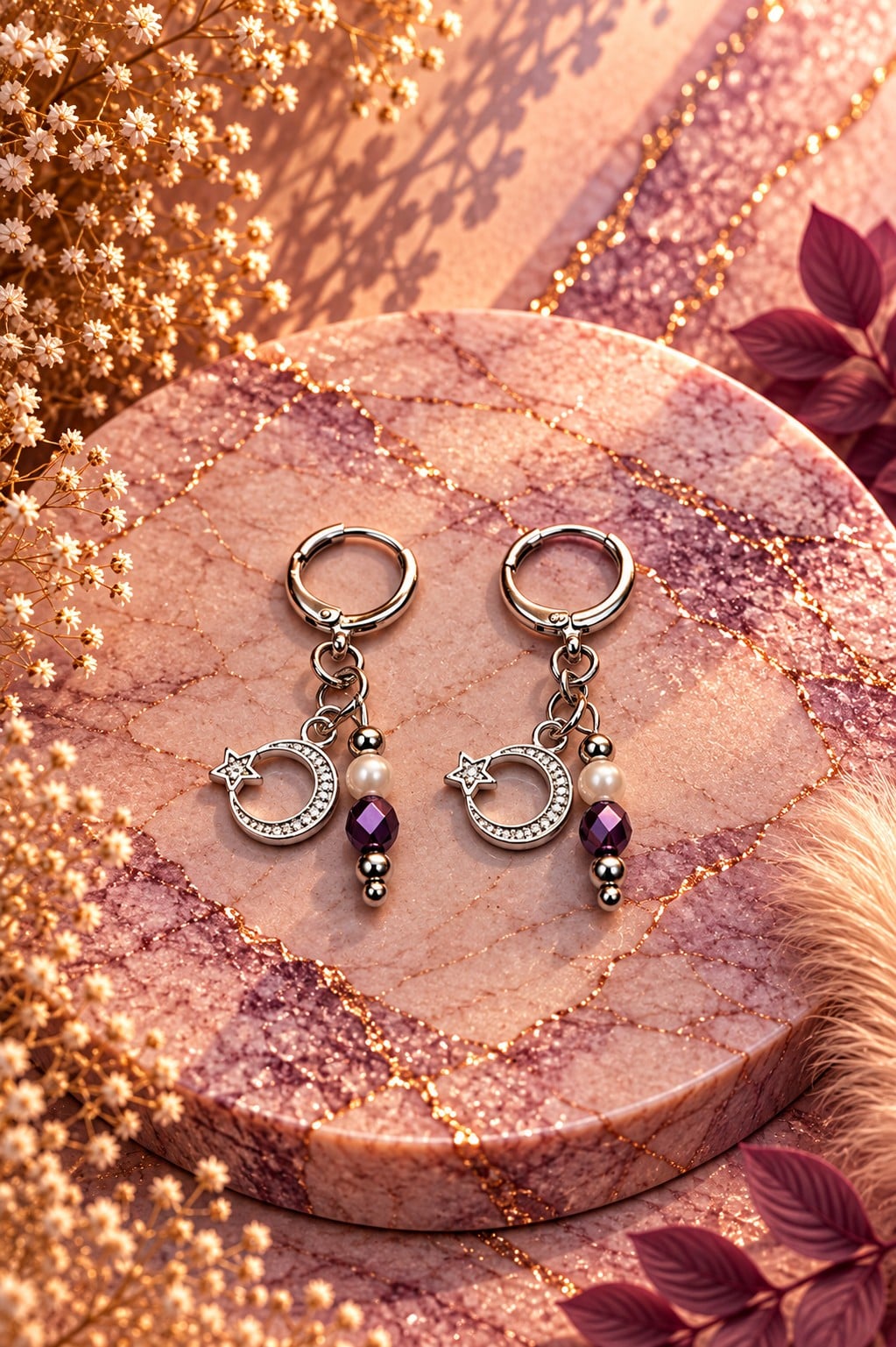 Amethyst Glow ringoorbellen – Glasparels & facetkralen