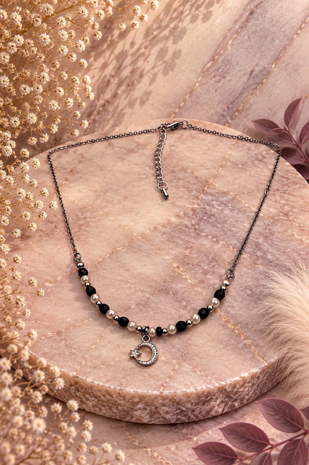 Midnight Pearl ketting – Glasparels & facetkralen