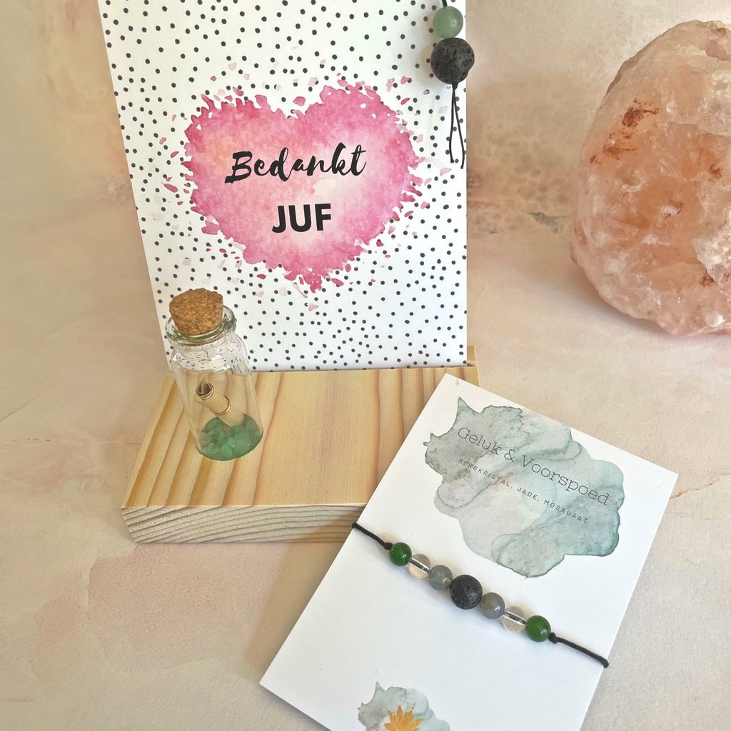 Bedankt Juf - Aventurijn + Armband Geluk&Voorspoed