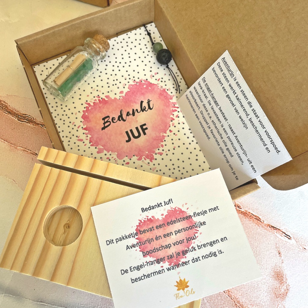 Bedankt Juf - Aventurijn + Armband Geluk&Voorspoed