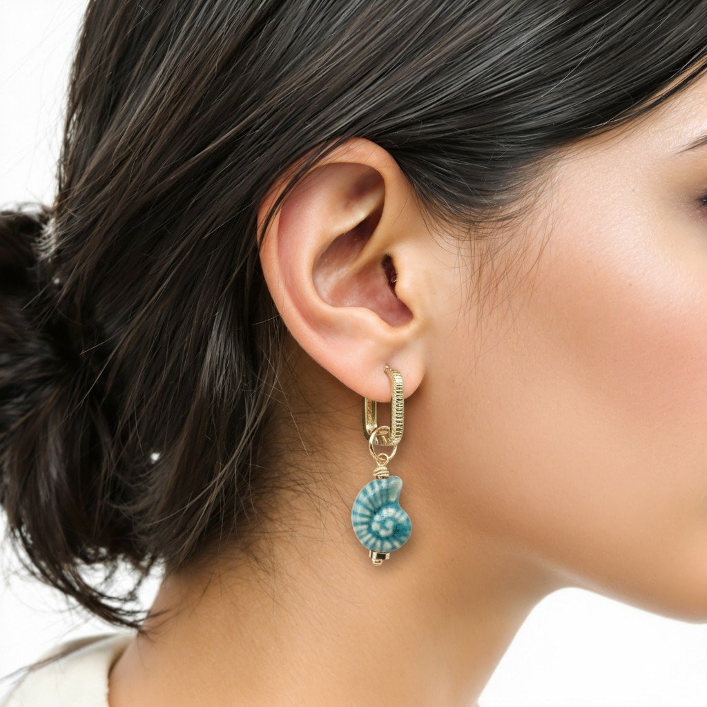 Blue Ceramic Ammonite Fossil Drop Earrings - 104182 Blauwe Ceramic ammoniet fossiele oorbellen