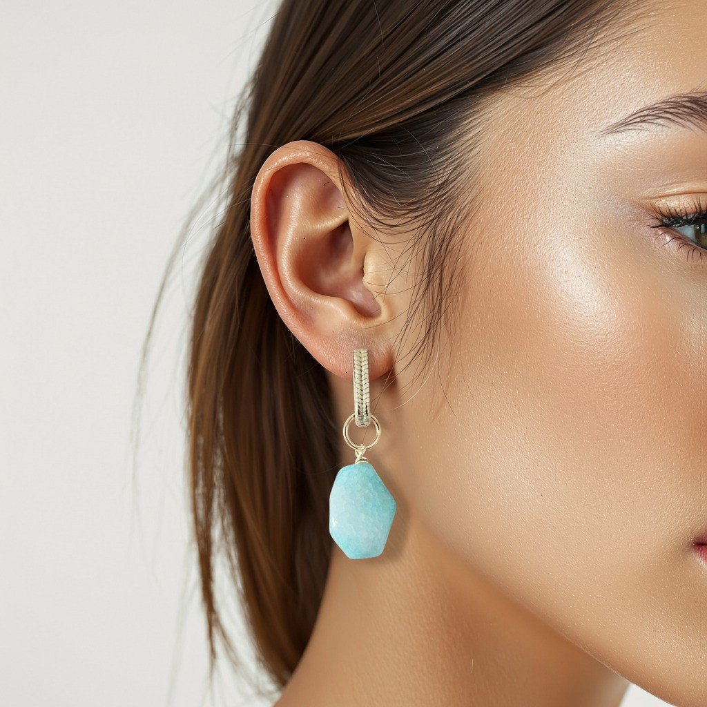Light Blue Agate Earrings - 104171 Lichtblauwe Agaat oorbellen