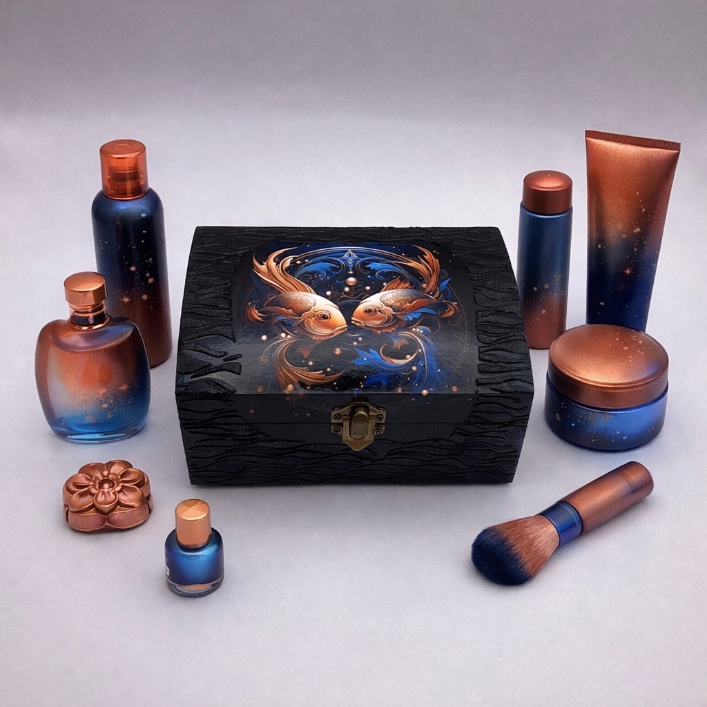 Handgedecoreerde bamboe sieradendoos met het sterrenbeeld Vissen