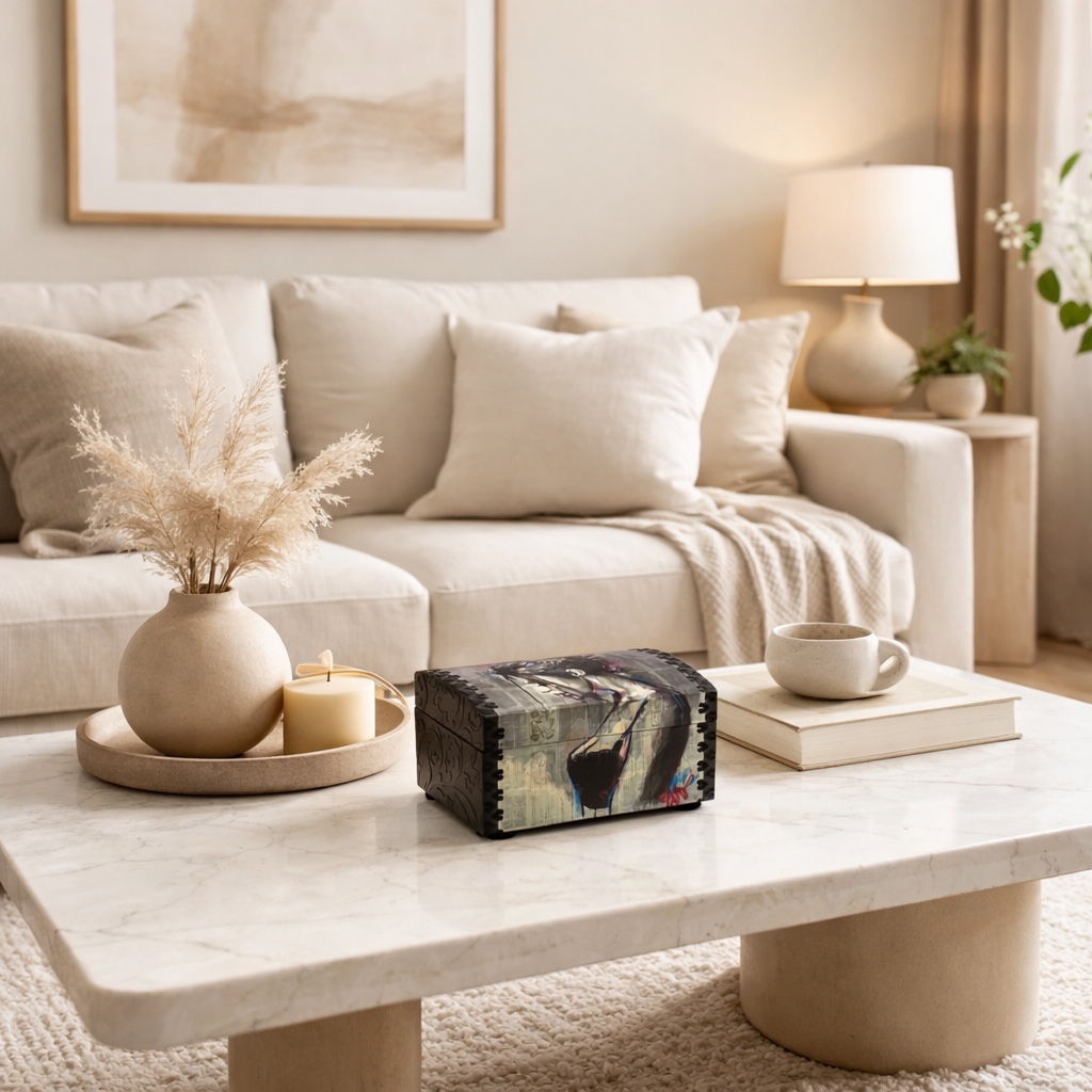 Handgedecoreerde bamboe sieradendoos ‘Reflections in Silence’ - 117602 Handgedecoreerde bamboe sieradendoos ‘Reflections in Silence’