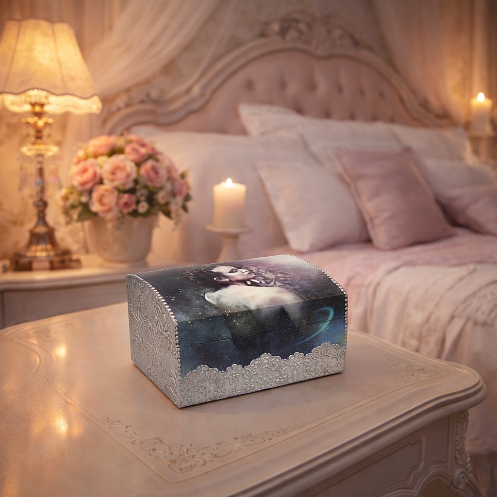 Handgedecoreerde bamboe sieradendoos ‘The Colour Purple’