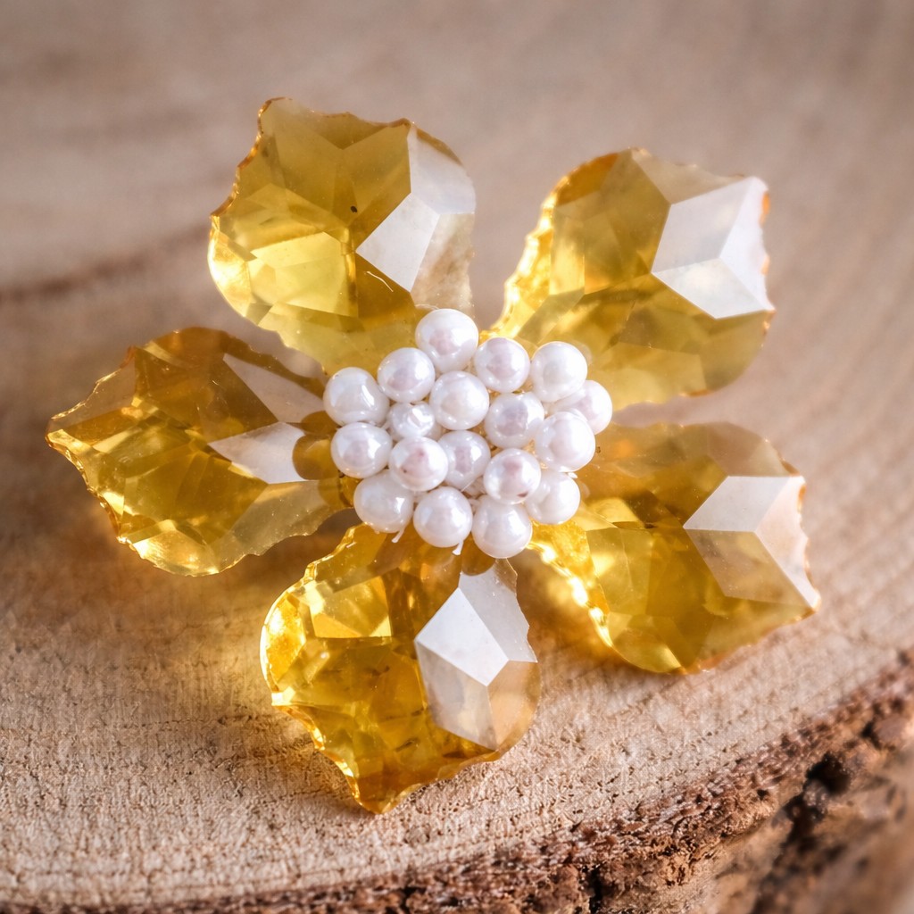 Zonnig & Stralend, kristallen bloemenbroche - 120314 Zonnig & Stralend, , handgemaakte kristallen bloem broche