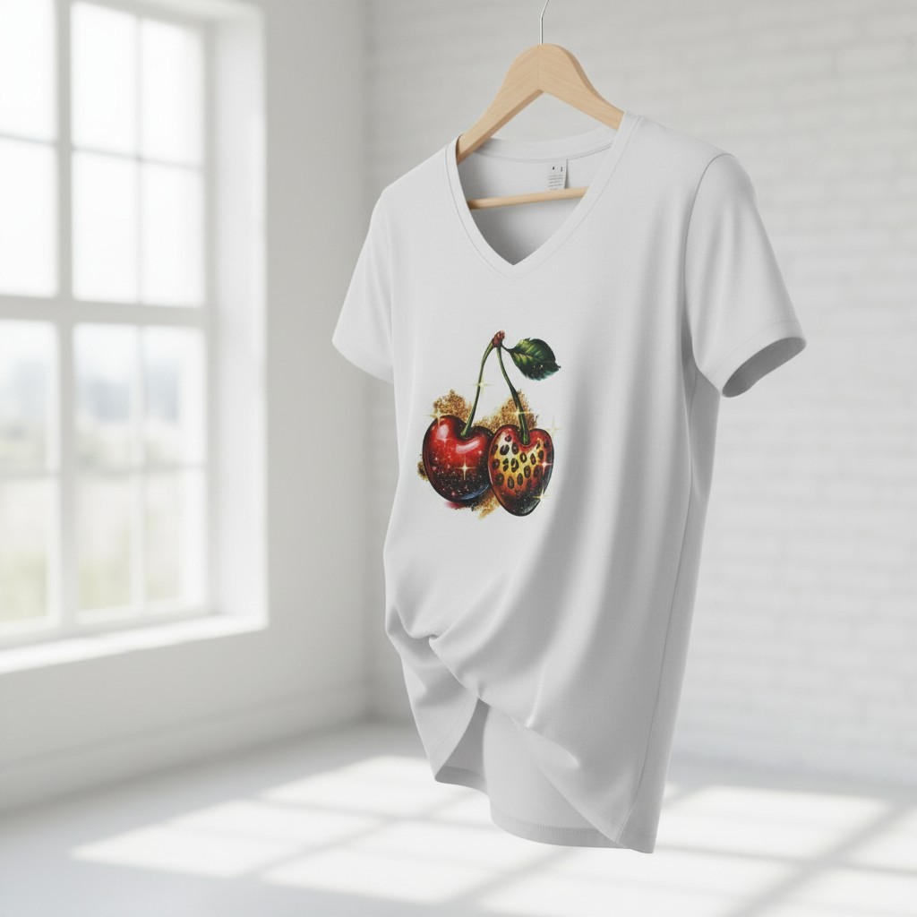 Dames  shirt wit-  kersen  – Everyday Comfort Edition