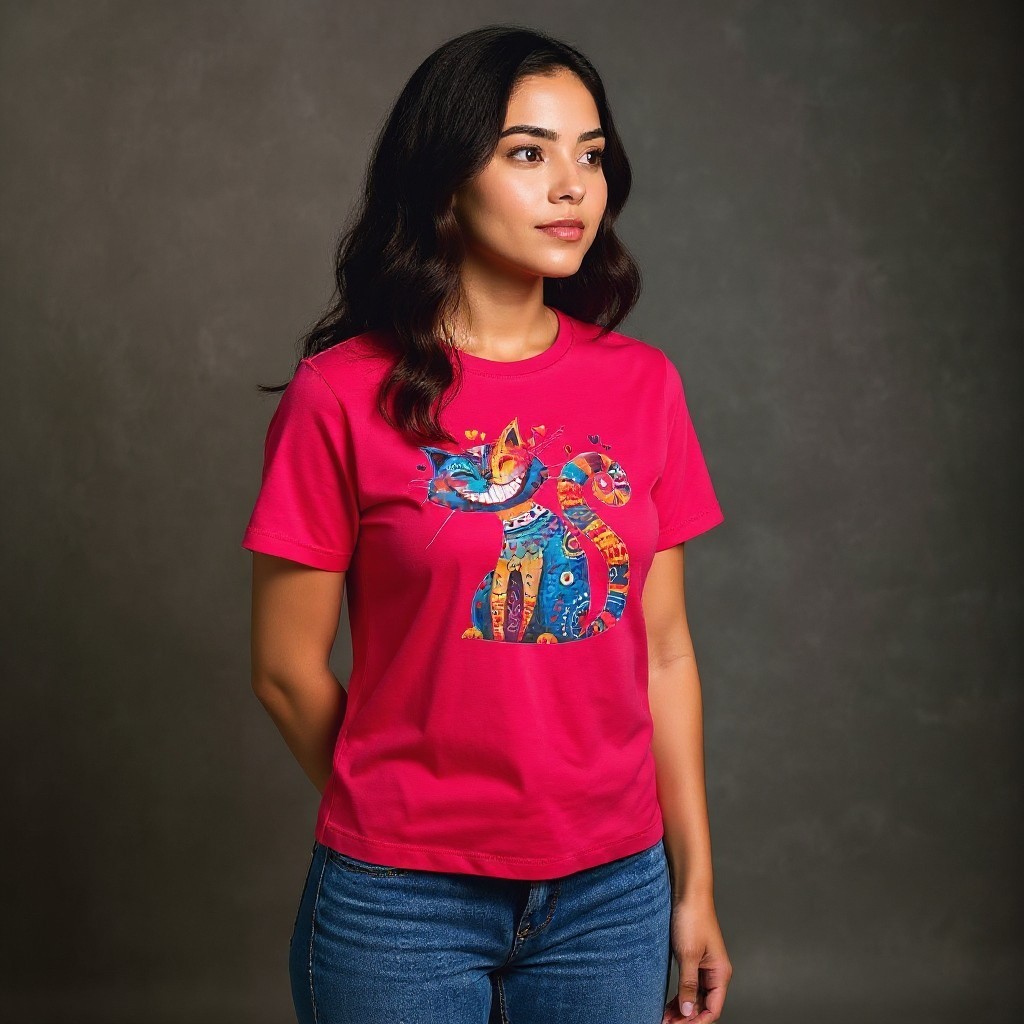 Dames T-shirt kattenprint maat XL – schattig Cat Lover shirt rood , zacht & comfortabel, cadeau voor kattenliefhebbers, wasbaar 30 C