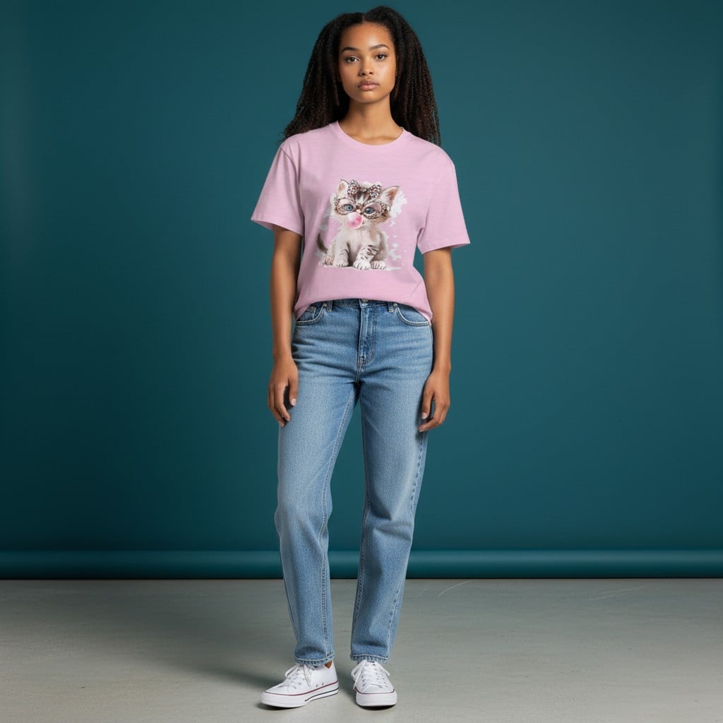 Dames T-shirt roze kattenprint  – schattig Cat Lover shirt, zacht & comfortabel, cadeau voor kattenliefhebbers
