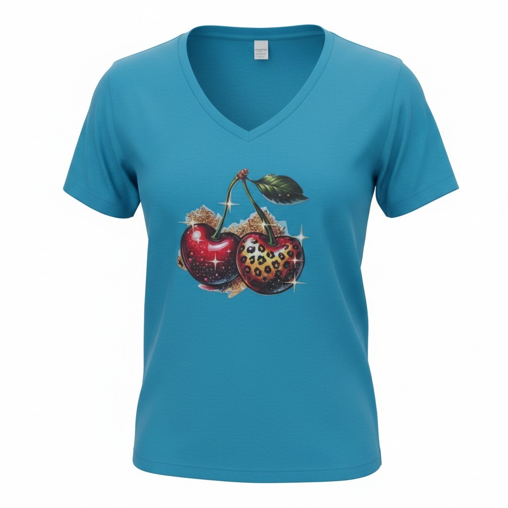 Dames t shirt Soft turquoise kersen  – Everyday Comfort Edition