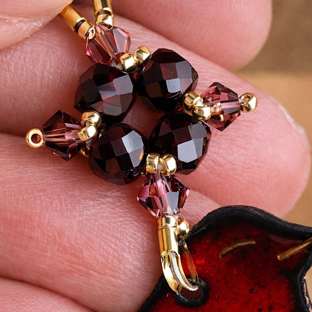 Roodborstje & Lentebloesem, handgemaakte vogel oorbellen met granaat en goud