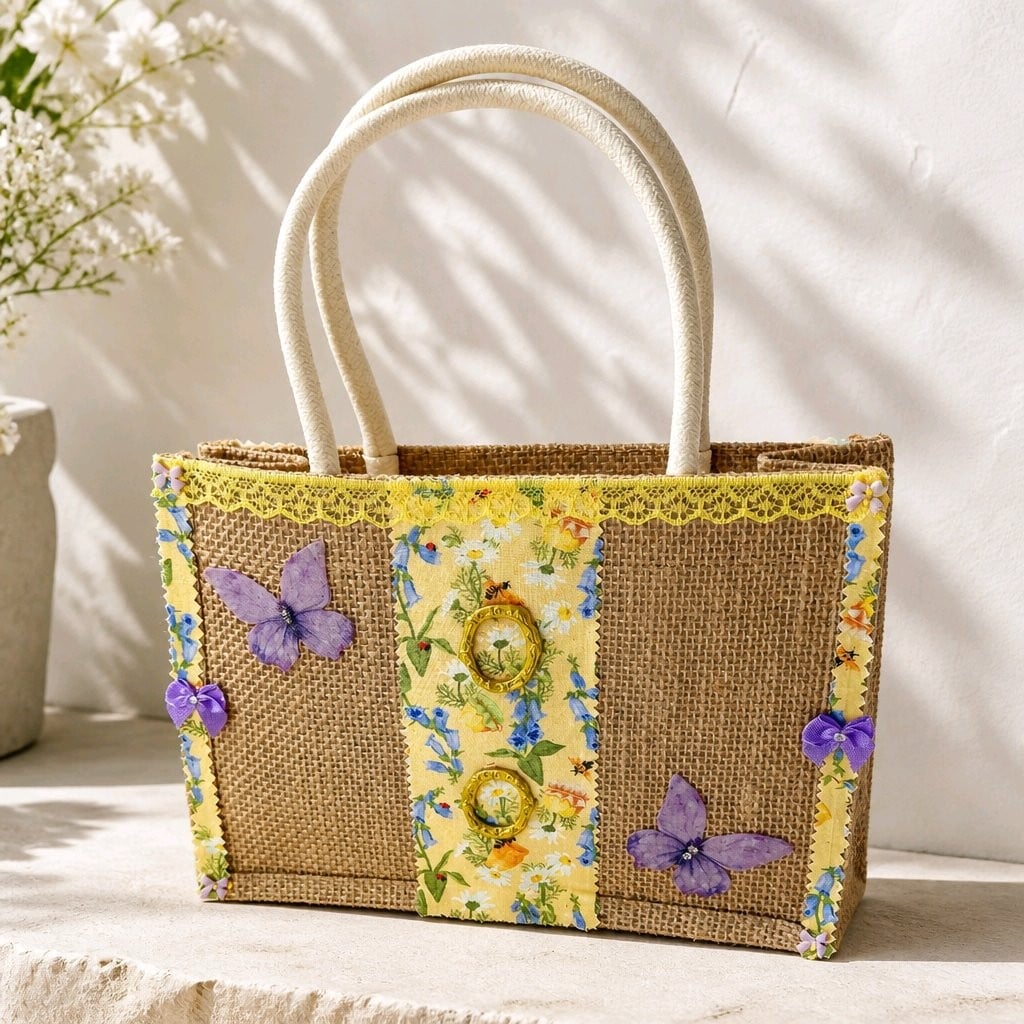 Handgemaakte jute tas 'zomergoud' - 142573 Handgemaakte jute tas 'zomergoud'