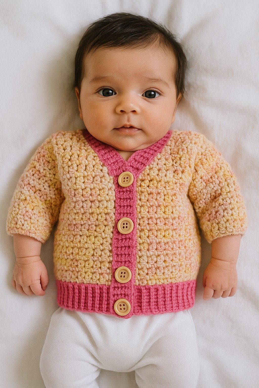 Gehaakt baby vestje | Roze en oranje gemêleerd - 93755 Gehaakt baby vestje | Roze en oranje gemêleerd