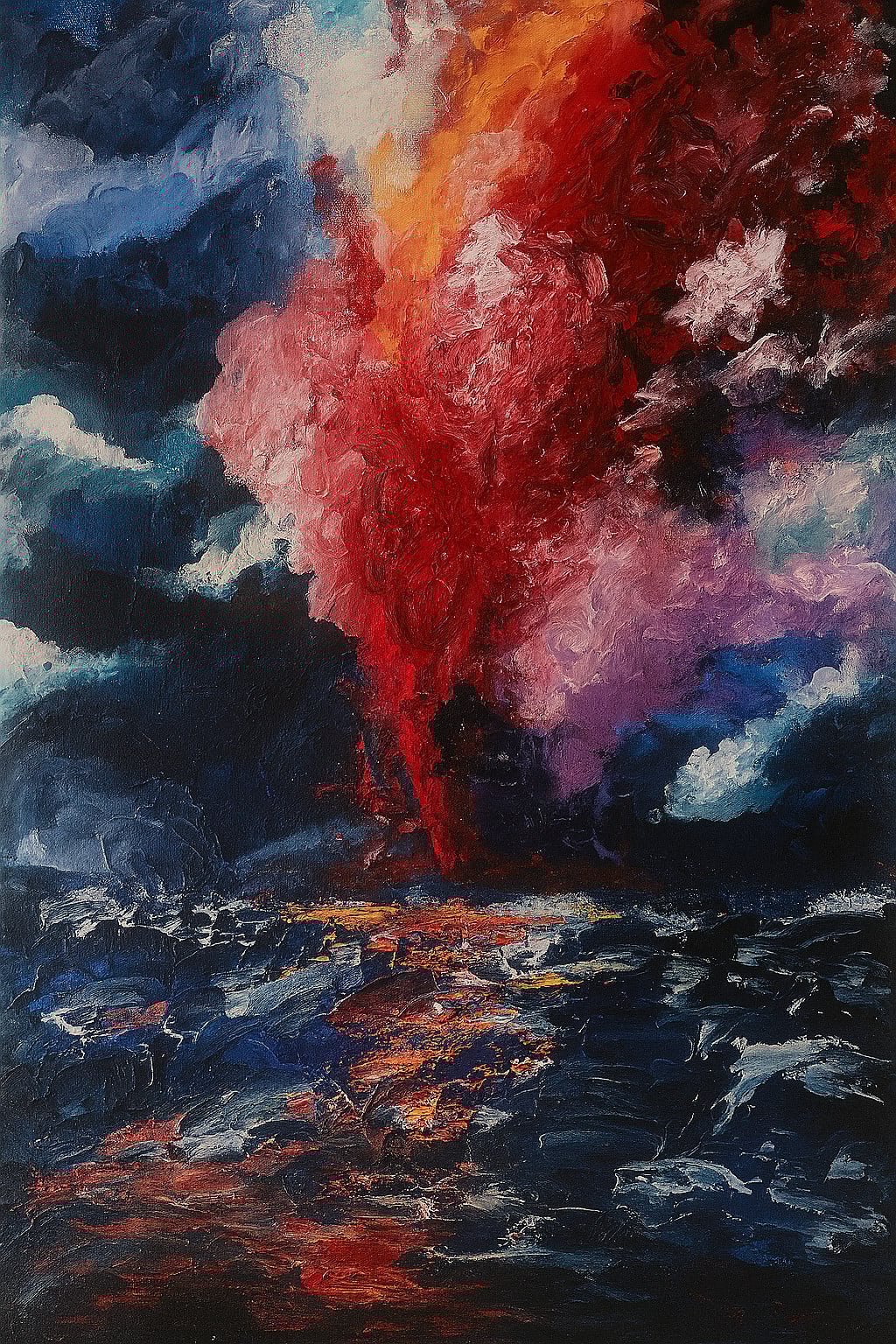 Uniek schilderij: Ignited in the deep  - Acryl op canvas