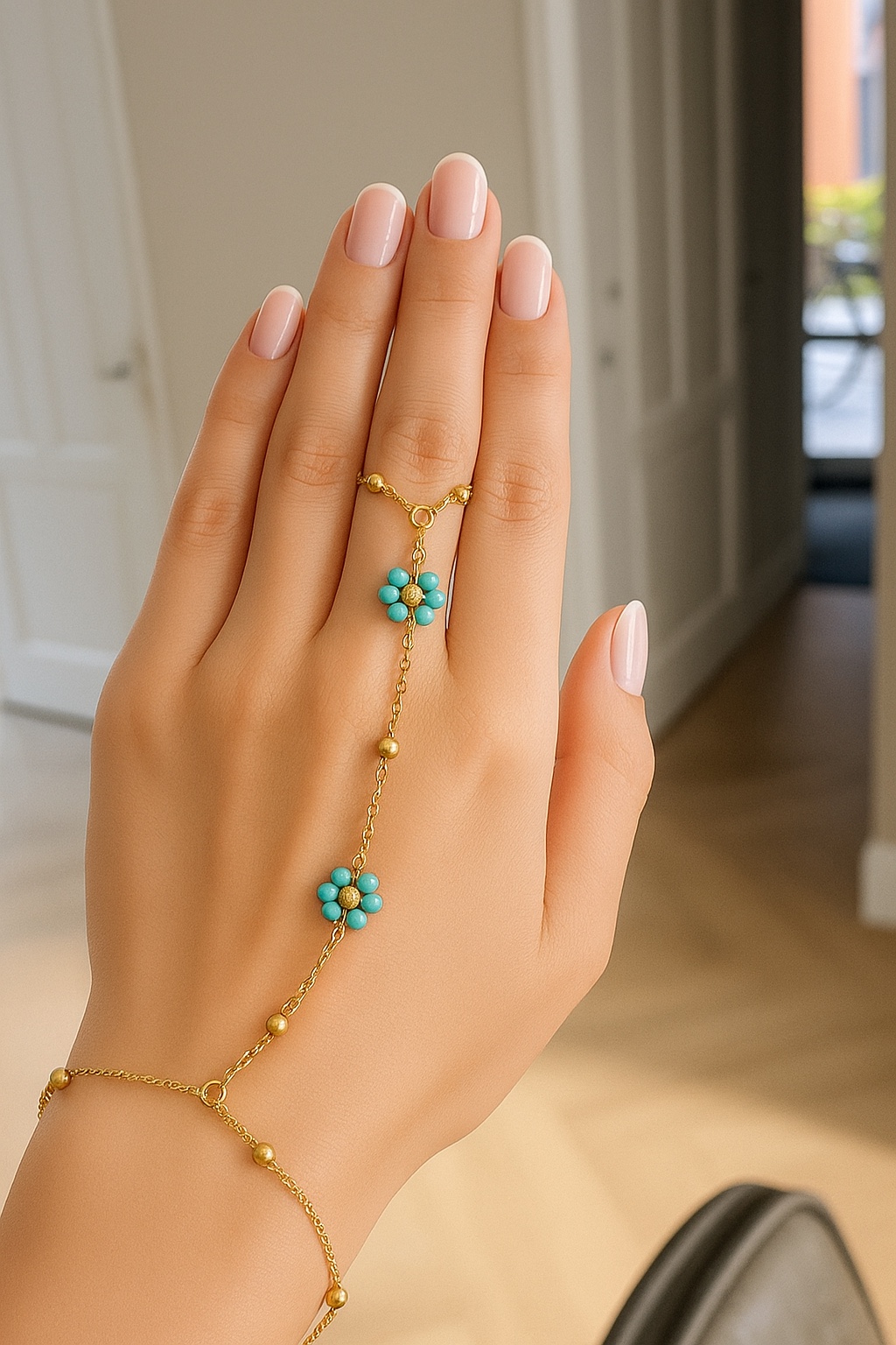 Vinger armband  goud en turquoise