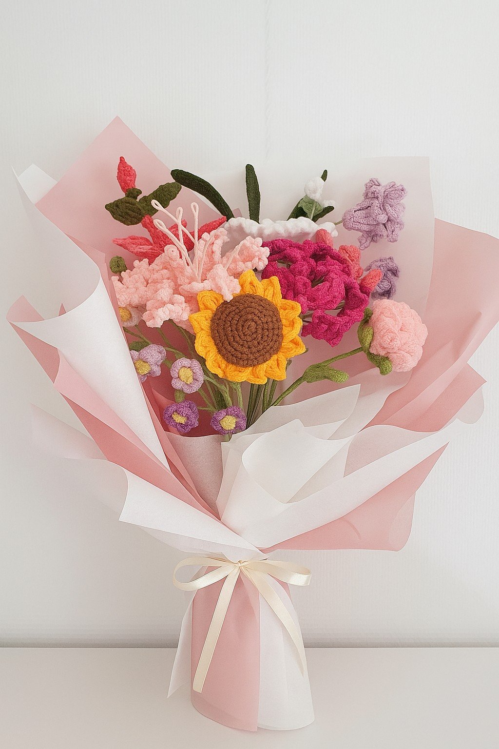 Handgemaakte gehaakte bloemenboeket – kleurrijk en duurzaam - 101772 Handgemaakte gehaakte bloemenboeket – kleurrijk en duurzaam