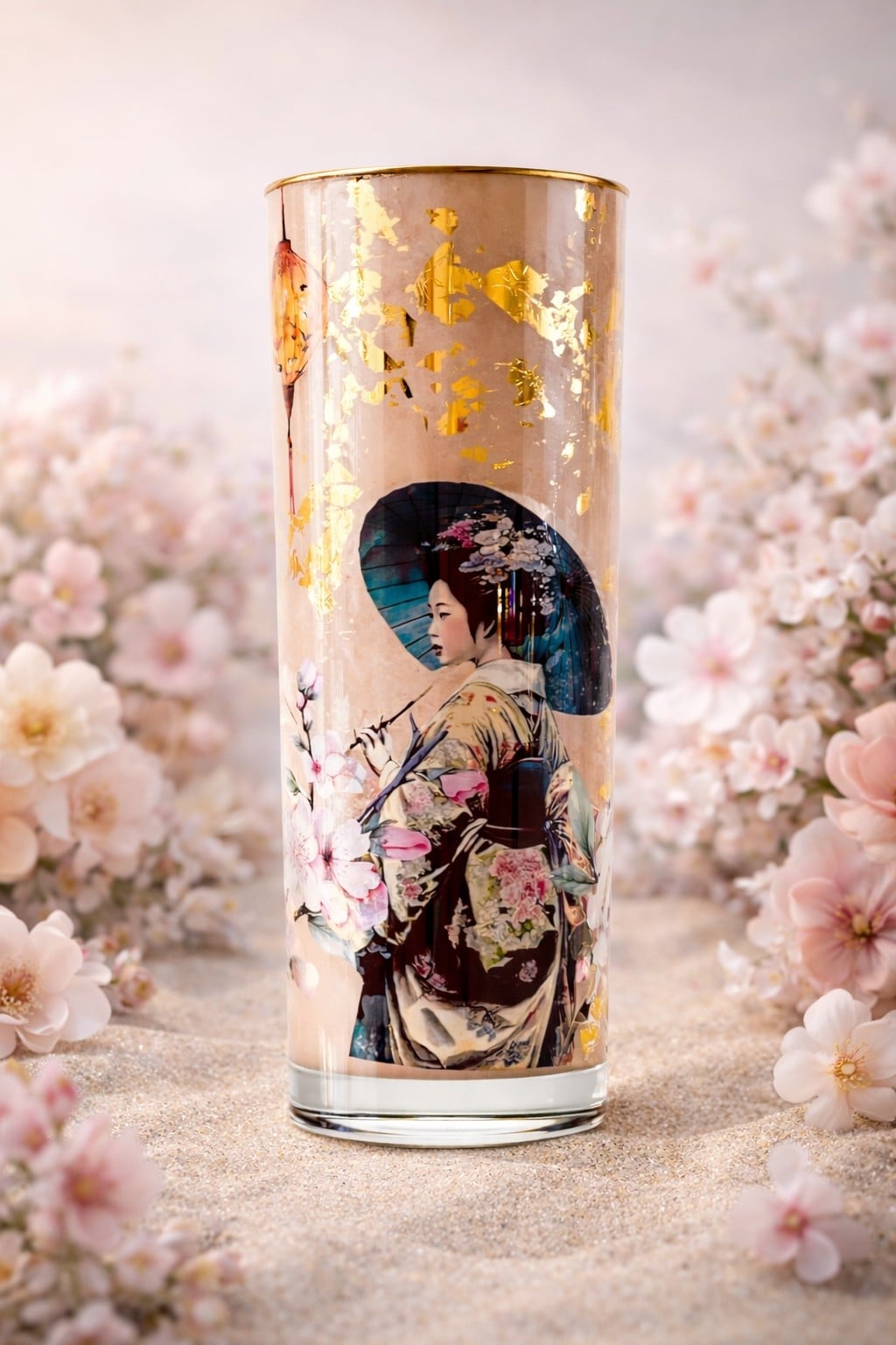 Still. - minimalistische designvaas met kraanvogel en bladgoud