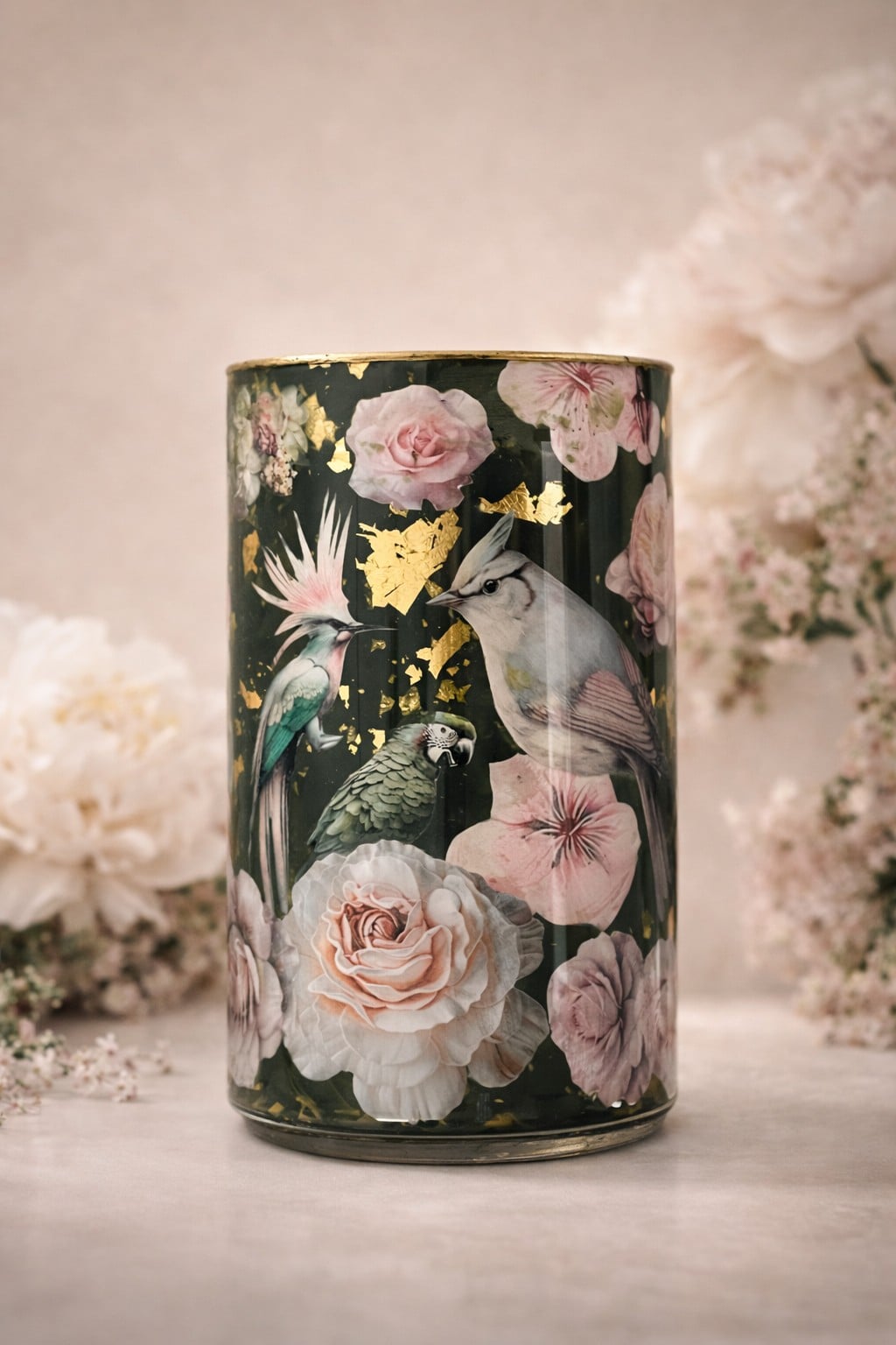 WILD - statement designvaas met vogels, bloemen en goudaccenten