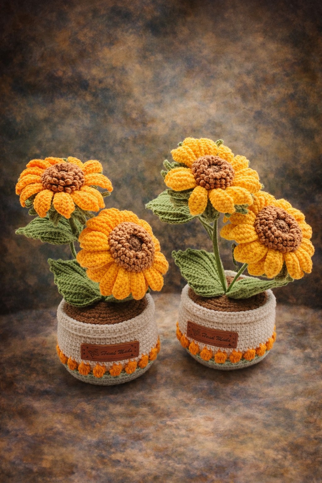 Gehaakte zonnebloem in sierpot – handgemaakt met luxe details